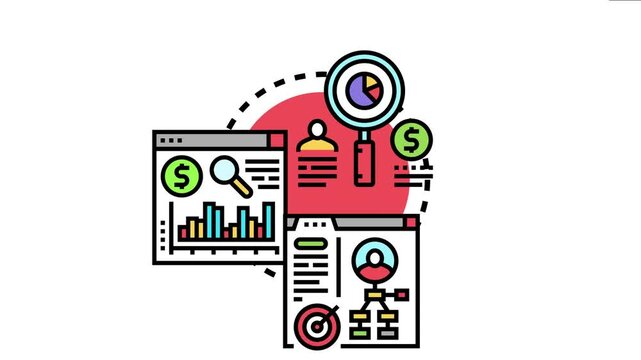 Business analytics determining market performance index, analyzing data, statistics, and financial metrics through web interfaces to optimize company strategy and achieving goals