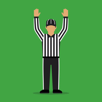 American football referee signaling touchdown with both arms up