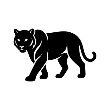 Powerful black tiger silhouette facing forward walking confidently for athletic team branding.
