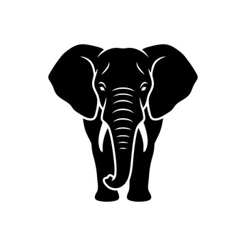 Elephant head facing forward icon in black style design for creative logo or wildlife branding uses.