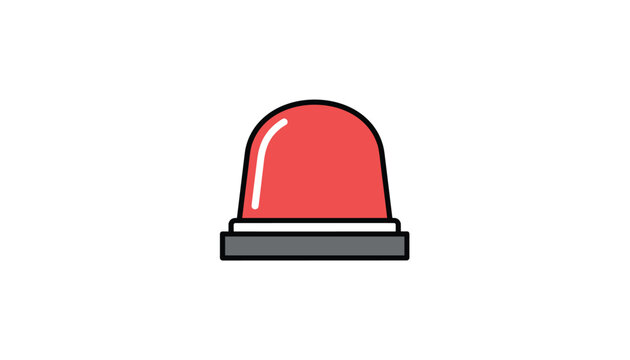 Emergency alert siren or red warning light icon sitting on a grey base, colorful vector cartoon graphic.