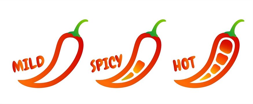 Spicy hot chili pepper scale level indicators mild spicy hot vector icons set.
