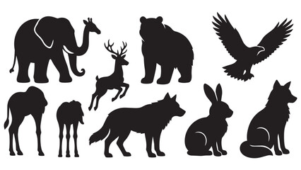 Obraz premium Wild Animal Silhouette Collection with Elephant Deer Bear Eagle