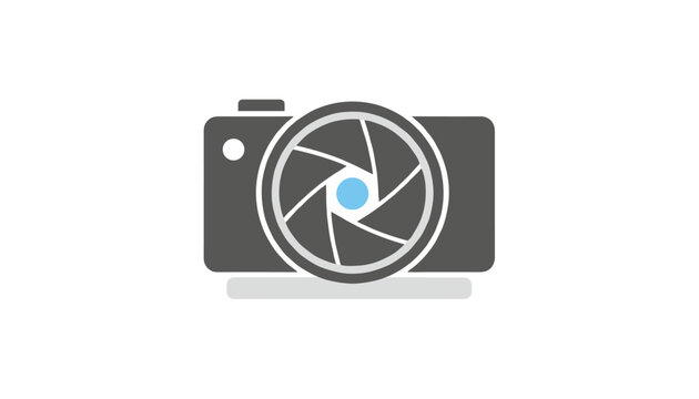 Sleek dark grey photography camera icon featuring a detailed lens aperture with a soft blue reflection in the center.