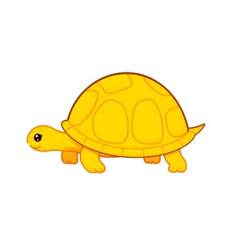 Simple yellow turtle side view flat vector illustration with bold outlines