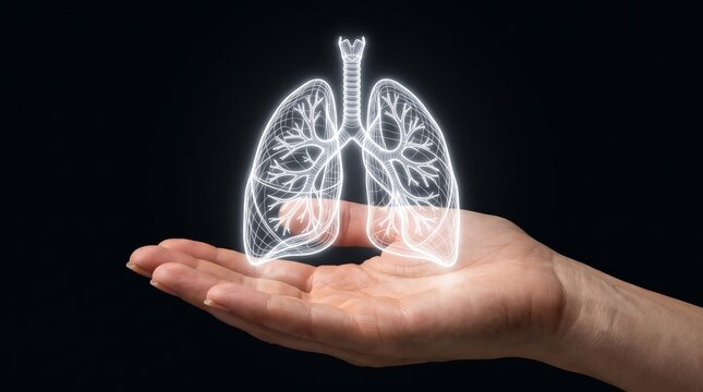 Human hand cradling luminous digital lungs, symbolizing modern respiratory health and innovative care