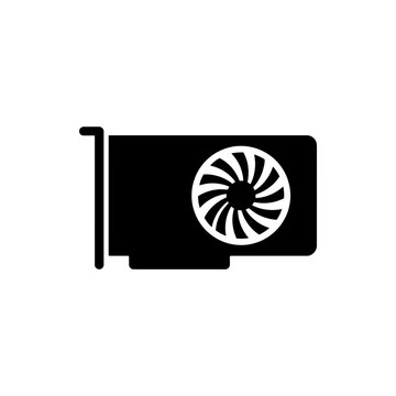Black graphics card icon with cooling fan for computer hardware and gaming technology