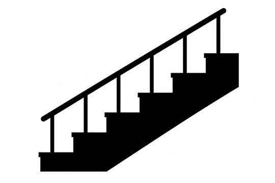 Black silhouette icon of a staircase with a handrail isolated on a white background