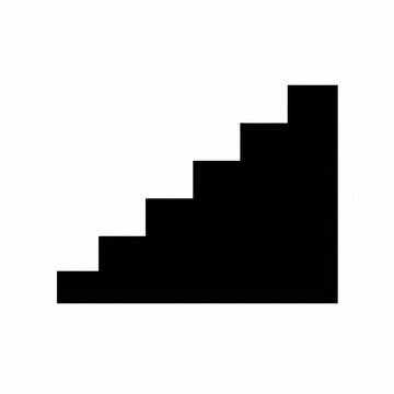 Simple black silhouette icon of a staircase going up isolated on white background