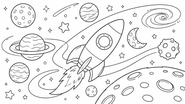 Set of cute hand drawn space doodles with planets stars and rockets on white background