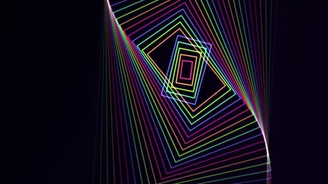 Abstract Neon Rainbow Rectangles Rotating in a Hypnotic Tunnel Motion