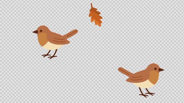 autumn bird and falling oak leaf animation