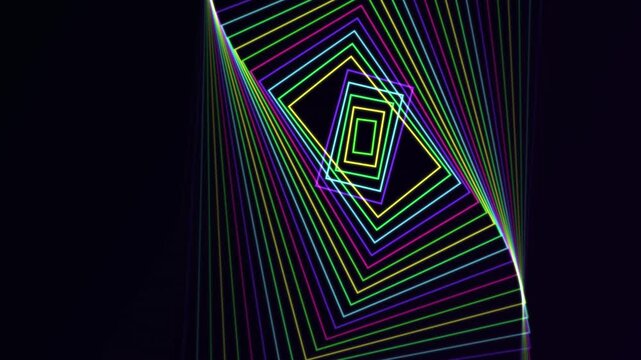Abstract Neon Rainbow Rectangles Rotating in a Hypnotic Tunnel Motion