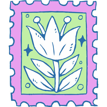 Doodle Flower Postage Stamp Illustration