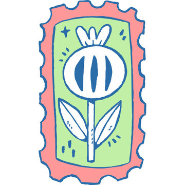 Hand-drawn Floral Postage Stamp Illustration