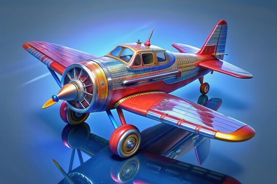 Colorful 3D Rendered Vintage Airplane