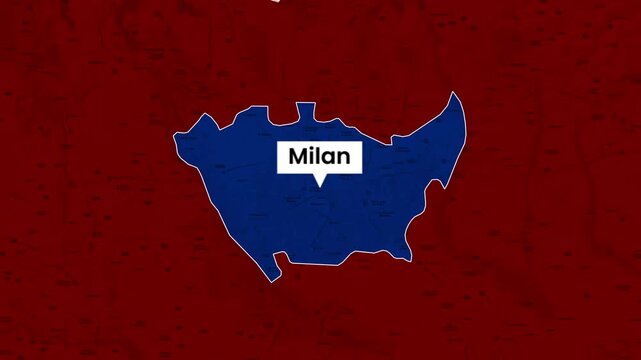 Milan city map zoom animation motion graphic displaying regional geography detail