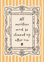 Obraz premium Haunted Halloween line art fun poster. Cute and creepy whimsical home decor for autumn holidays. All sacrifices must be cleaned. House rules poster. Hand drawn vector design for 31 October