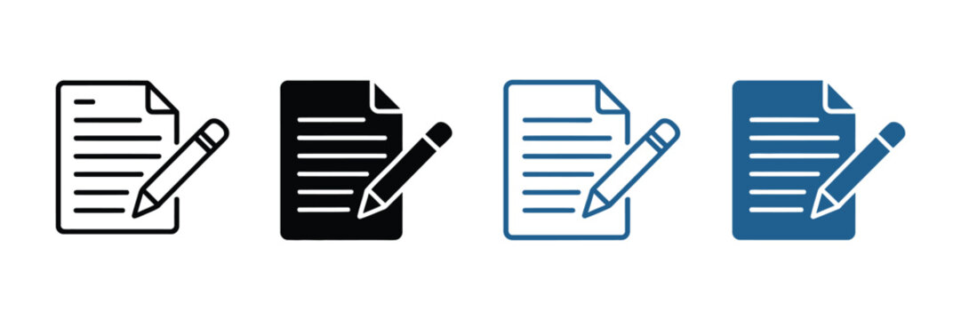 File document icon featuring paper, pencil, editing, writing, notes, reports, forms, paperwork, office work, and digital management symbols.