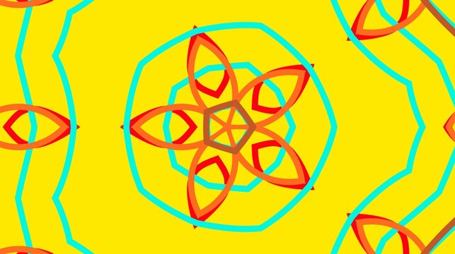 Vibrant hexagram star kaleidoscope geometric pattern isolated on bright yellow background