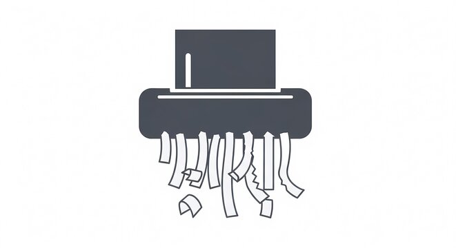 Simple Flat Icon Illustration of a Paper Shredder Destroying Documents into Strips, Representing Security, Destruction, and Confidentiality
