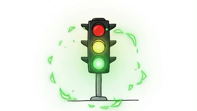 Traffic Light Switching Colors Hand Drawn Animated Cartoon Illustration Isolated on White Background