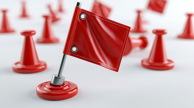 Red map pins and flag on white background showcase location markers