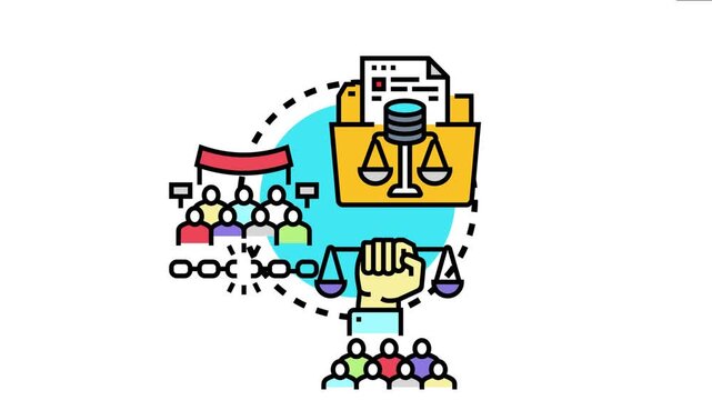 Market based civil liberties ideology concept justice, freedom, legal protection, and equality for people, breaking chains of oppression through human rights