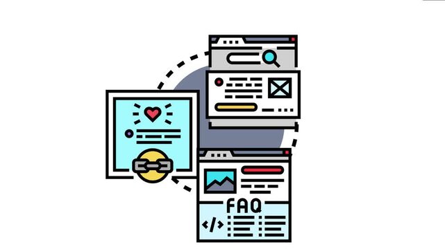 Markdown language visualizing text formatting for web content, blog posts, faqs, and documentation, connecting different types of digital information