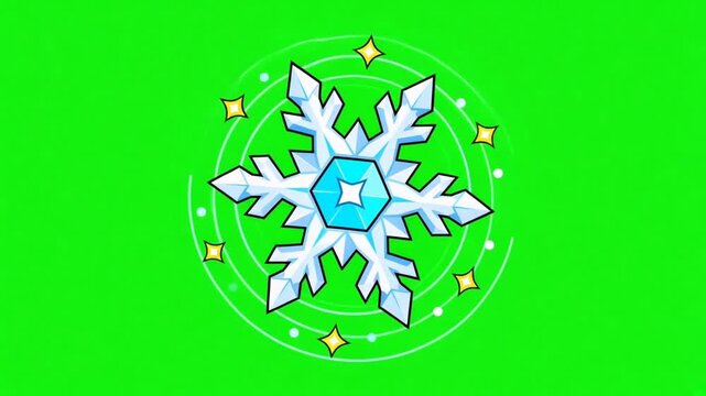 Animated winter crystal snowflake badge on green screen