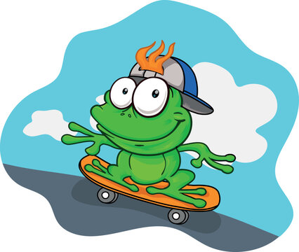 Adorable cartoon frog character sitting on water lilly leaf. vector illustration