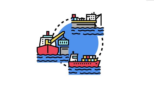 Global maritime vessel alert concept various ships and cargo transportation, symbolizing logistics, port security, and international trade operations on the water