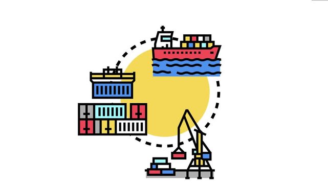 Maritime port services concept illustrates efficient cargo handling, shipping logistics, and international trade operations through container ships, cranes, and stacked containers