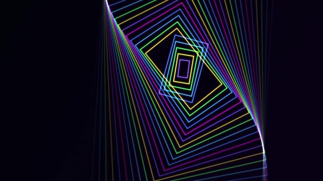 Abstract Neon Rainbow Rectangles Rotating in a Hypnotic Tunnel Motion