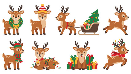 Fototapeta premium Set of cute christmas reindeer characters in festive winter clothes.