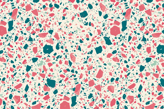 Modern Terrazzo Seamless Pattern with Pink and Teal Stones