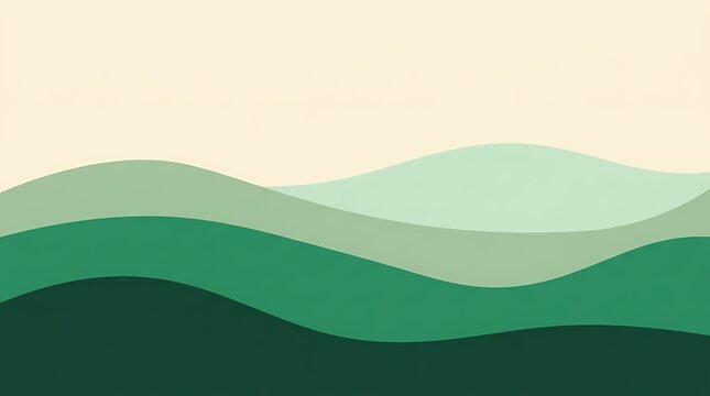 Abstract minimalist landscape background with layered rolling green hills and soft sky