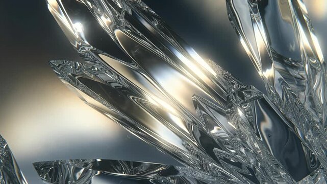 Abstract chrome crystal shards with luminous highlights on a dark gradient background, conveying luxury, energy, and futuristic elegance