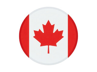 Obraz premium Round canada flag icon with red maple leaf isolated on transparent background