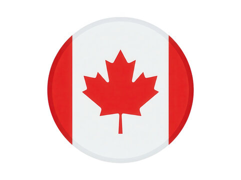 Round canada flag icon with red maple leaf isolated on transparent background