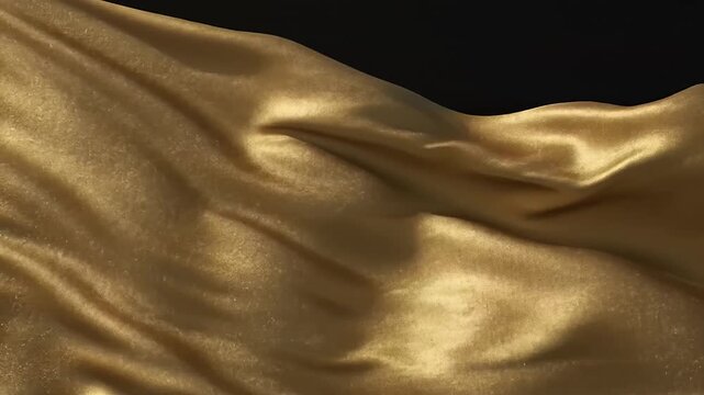 Shimmering golden fabric moves slowly while light reflects off its surface