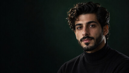Fototapeta premium Middle Eastern man in dark turtleneck studio portrait