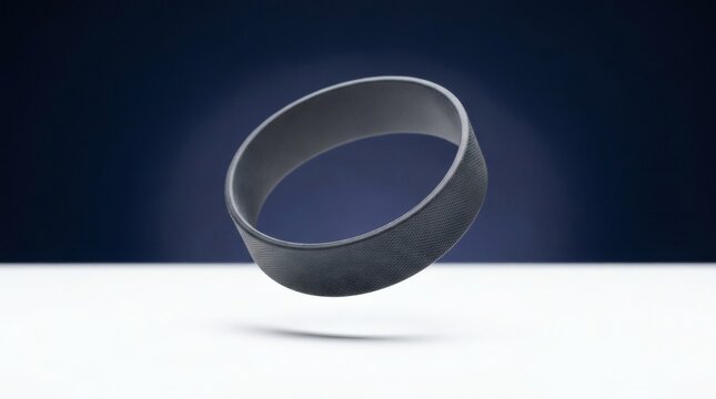 Modern smart ring health tracker, sleek matte black wearable technology device, floating minimalist electronic ring mockup for biometric monitoring concept