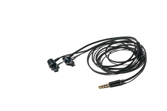 Black wired in-ear headphones with 3.5mm audio jack