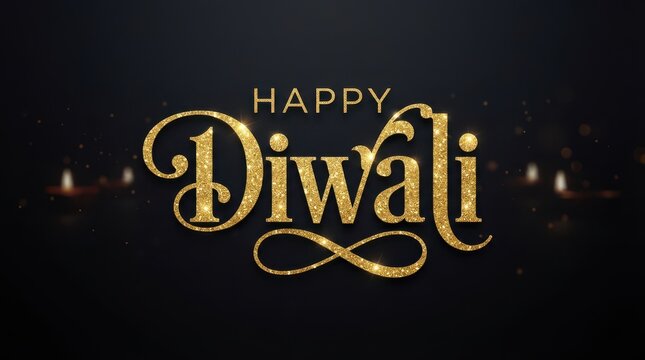 Elegant Happy Diwali golden glitter typography on dark background