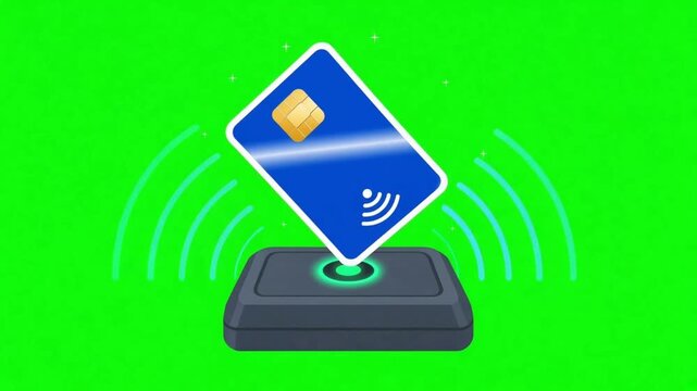 Animated contactless credit card payment terminal on green screen
