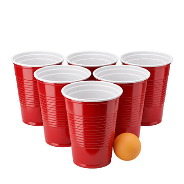 Red Plastic Cups and Ball for Party Game Isolated