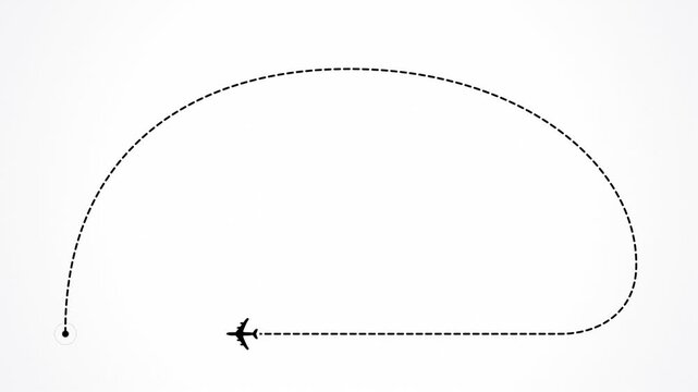 Airplane travel routes with destination pin and dotted paths. 4K Video