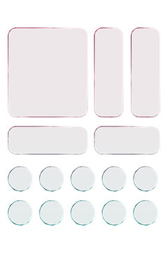 Transparent glass elements with liquid morphism effect for ui design and modern interfaces. Rounded rectangles, circles and buttons with frosted blur overlay Glassmorphism components for web or app