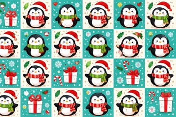 Fototapeta premium Festive penguins with holiday gifts.